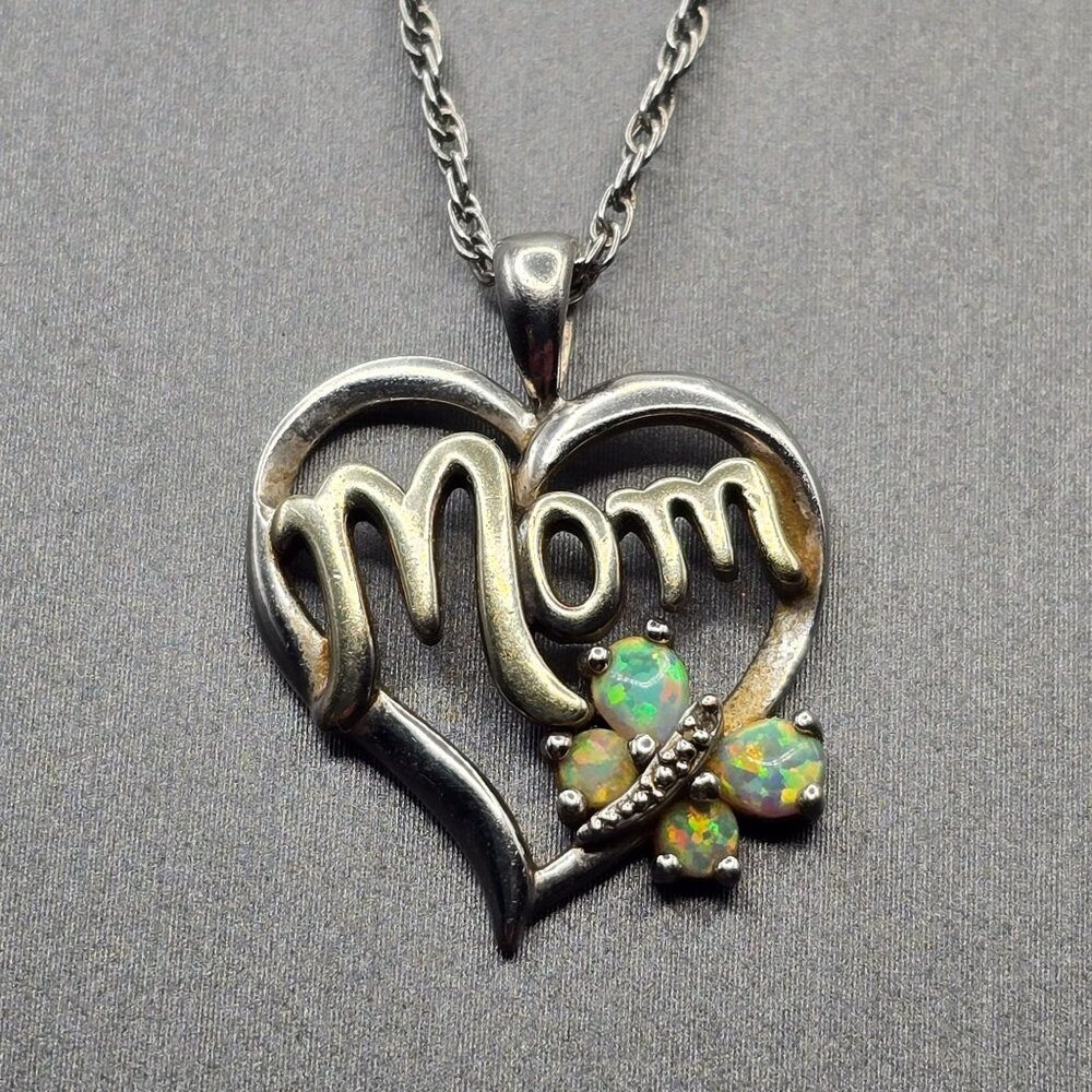 VTG Alwand Vahan Sterling Silver Opal Diamond Pendant Necklace 18" Mixed Metal